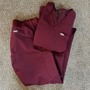 Figs Scrubs, Women’s XL, Kade Cargo Pants, Catarina One Pocket Top, Burgundy